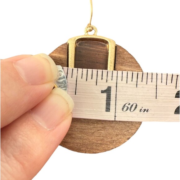 J. Jill Round Wood Earrings Gold Tone Drop Dangle Brown Neutral Boho Earthy NWT - Picture 4 of 9